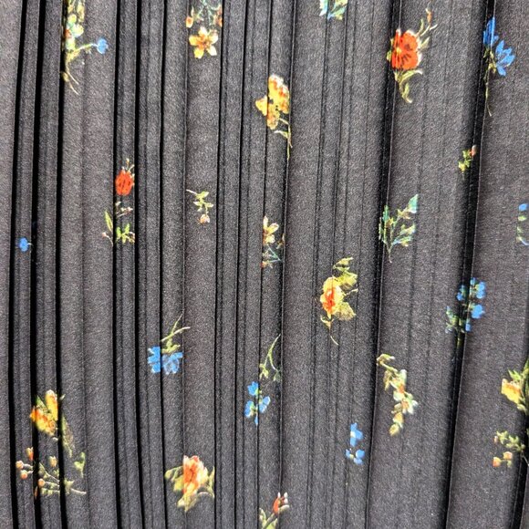 Wishing Waves Womens Sz L Black Floral Pleated Tiered Ruffles Puff Sleeve Dress - Picture 8 of 11